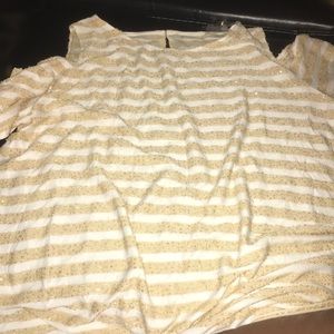 Chico’s Shirt, White and Gold Sequin Stripes